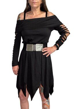 Sz.14*Nextmia*Black Long-Sleeve Dress--Off-the-Shoulder--Cut-Outs on Sleeves